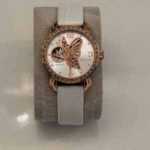 Invicta Rose Gold Butterfly Watch with White Band